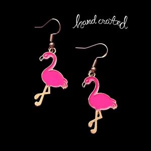 Hand Crafted Earrings Birthday Girl Flamingoes Nickel Free wires Gold Tone
